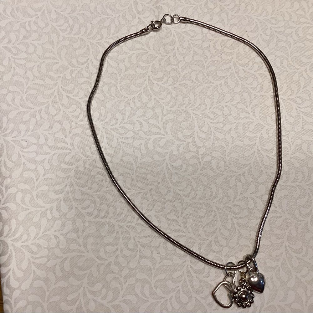 Shiny Silvertone Snake Chain with Charms Necklace